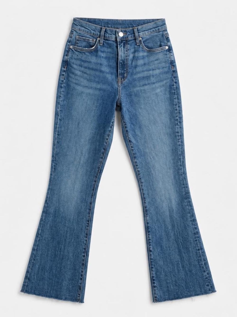 Veronica Beard Mid-Blue Flare Jeans with Faded Whiskering